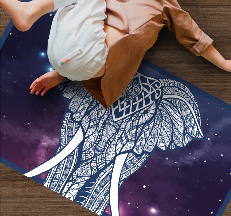 Intricate Elephant Artwork custom vinyl rug - TenStickers