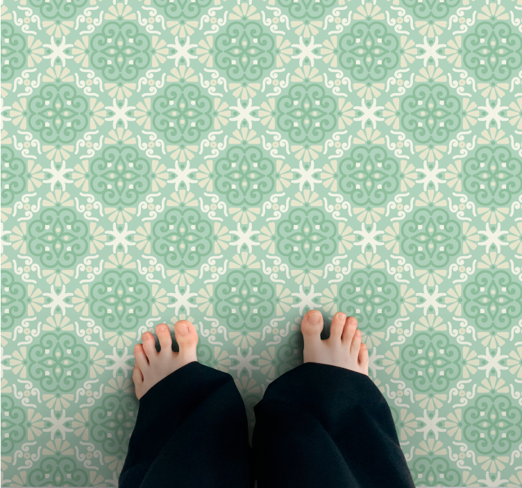 Intricate Green Pattern tile vinyl rug - TenStickers