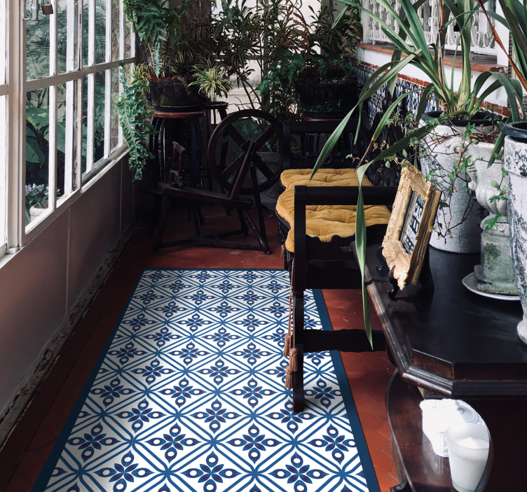 Japanese blue and white pattern tile carpet - TenStickers