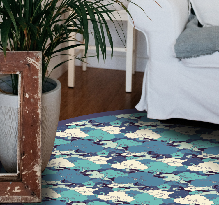 Japanese Waves & Clouds vinyl rug - TenStickers