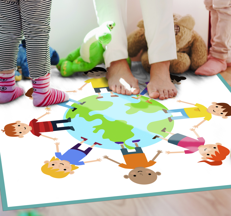 Kids grabbed by the hands world map rug - TenStickers