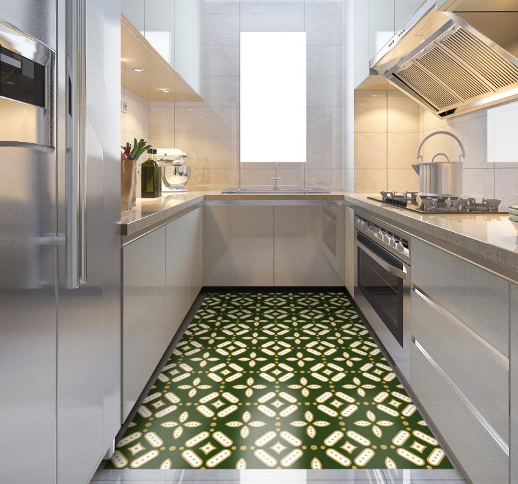 Vintage green tile design kitchen vinyl rug - TenStickers