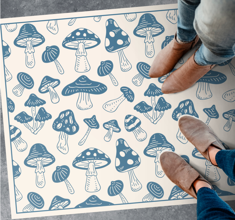 Blue mushrooms white background floral rug - TenStickers