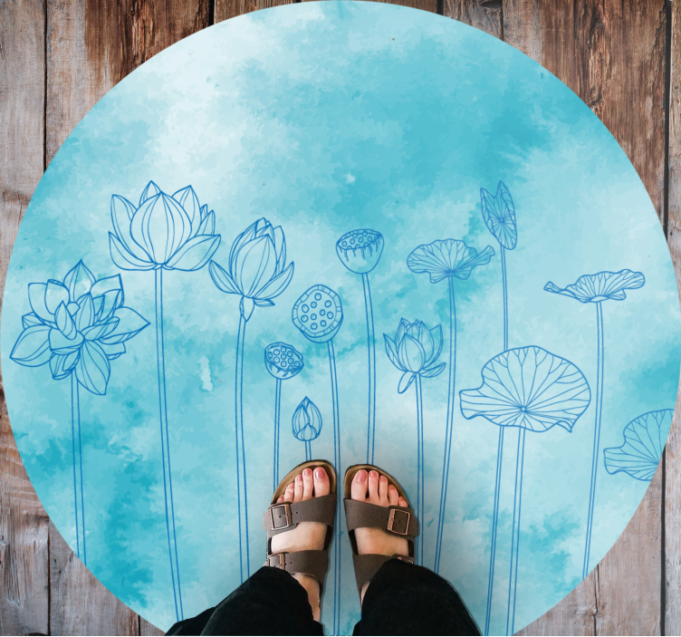 Lotus blue splash flower vinyl rug - TenStickers