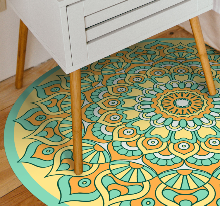 Mandala Orange and Teal mandala vinyl rug - TenStickers