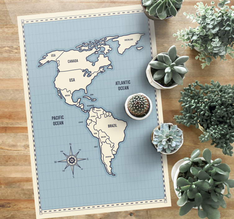 Map of Americas world map vinyl rug - TenStickers