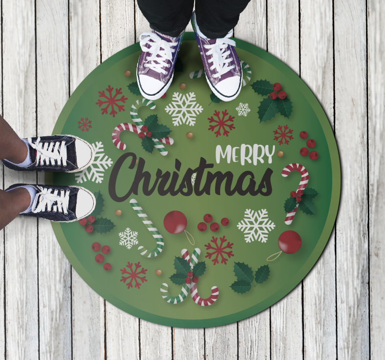 Merry Christmas Green Vinyl Rug - TenStickers