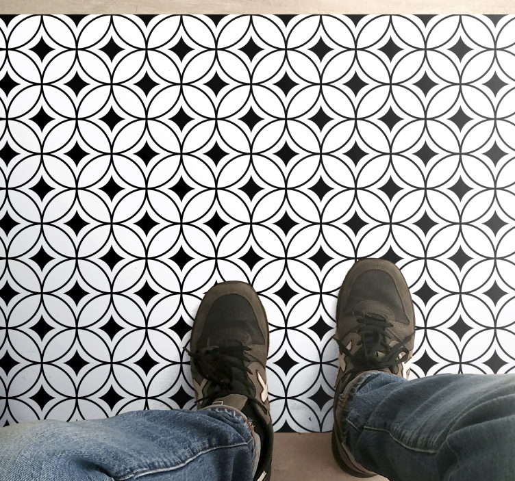 Mid century black tile effect vinyl rug - TenStickers