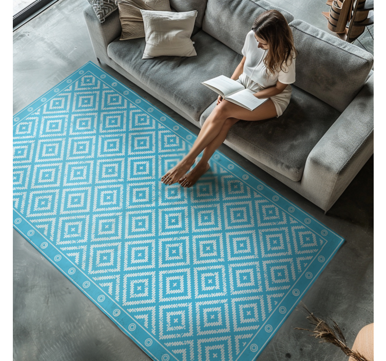 Modern squares pattern blue vinyl rug - TenStickers