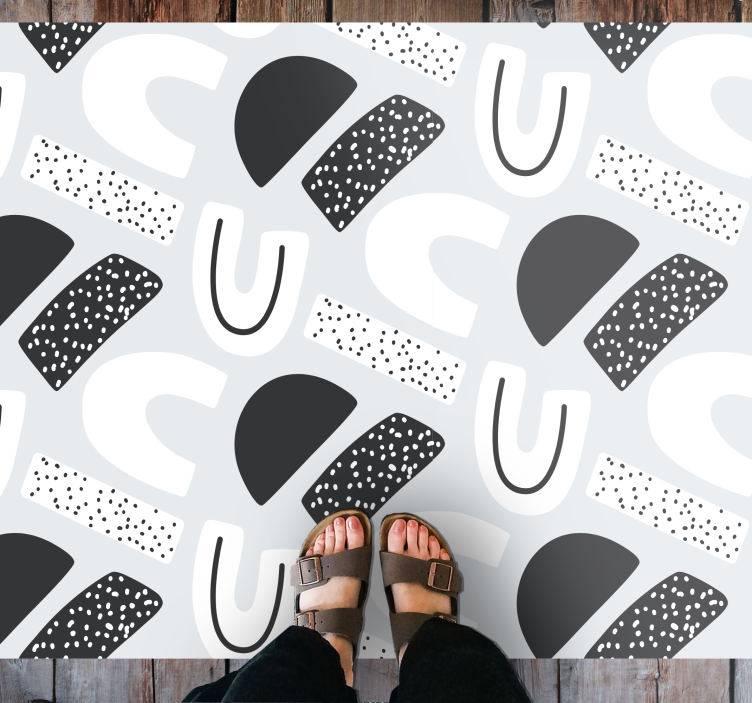 Monochrome Abstract Shapes nursery vinyl rug - TenStickers