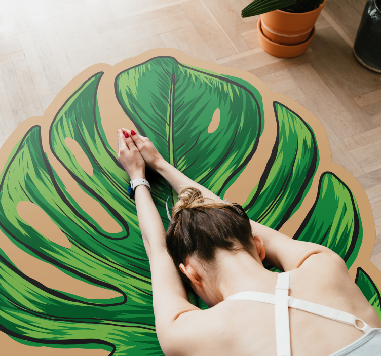 Monstera leave shape floral rug - TenStickers