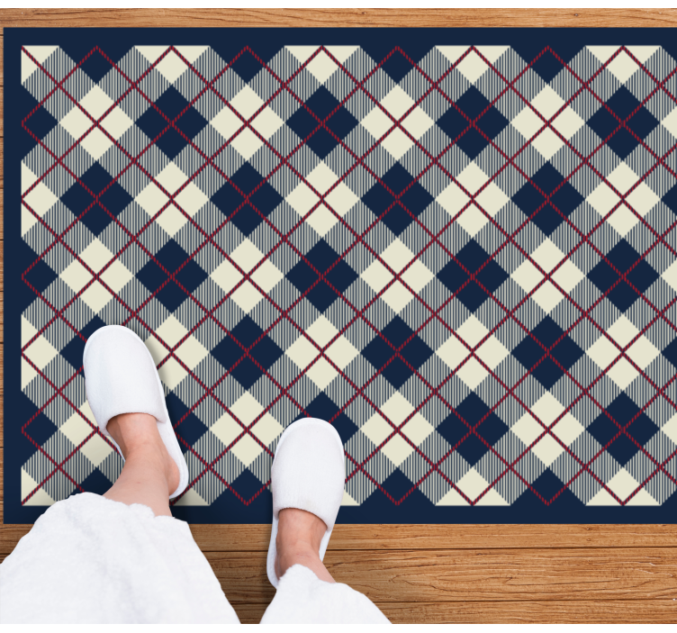 Navy check pattern geometric vinyl rug - TenStickers