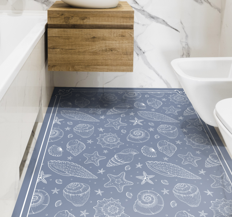 Ocean inspired shells bathroom vinyl rug - TenStickers