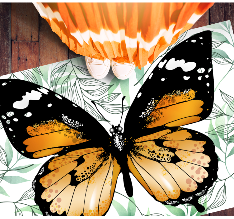 Orange butterfly rectangular rug - TenStickers