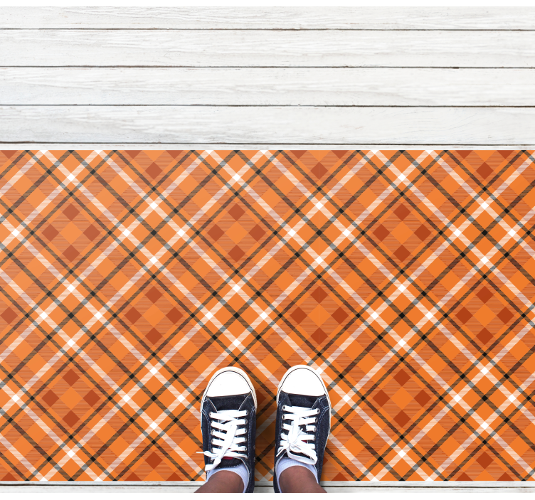Orange patterned squares with brown lines rug - TenStickers