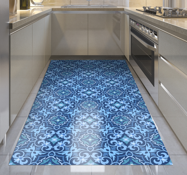 Ornamental Blue Pattern tile vinyl rug - TenStickers