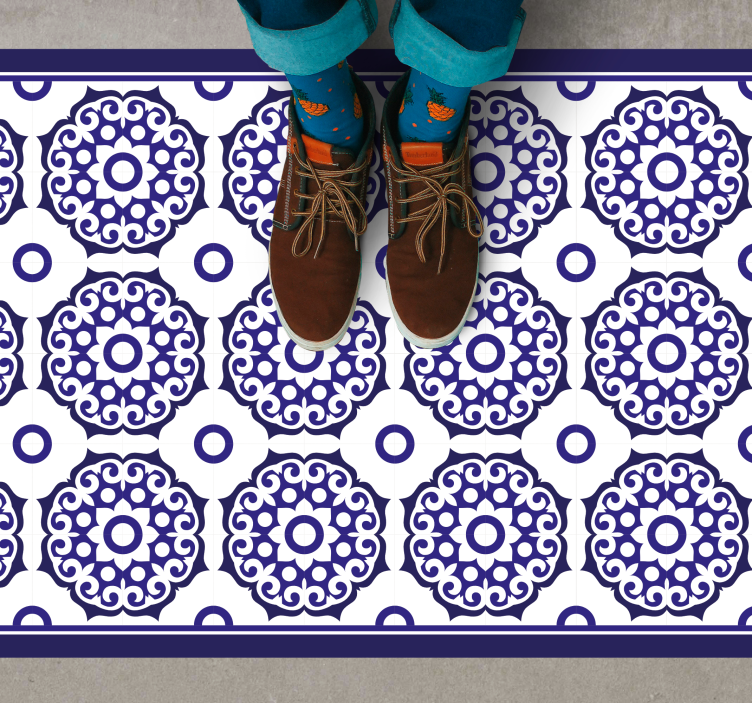 Ornate Blue Patterns tile vinyl rug - TenStickers
