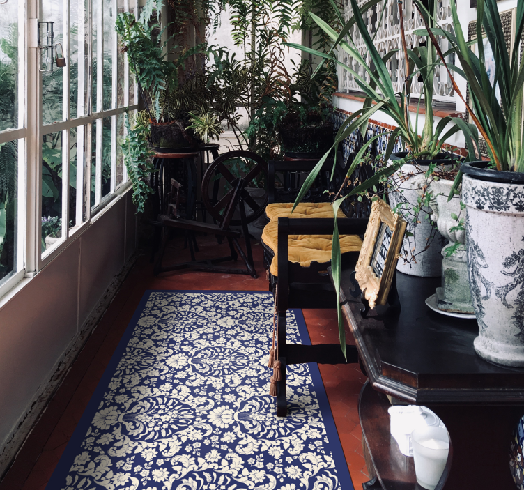 Ornate Floral Pattern minimalist vinyl rug - TenStickers