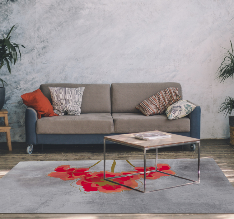 Painted Poppy floral vinyl rug - TenStickers