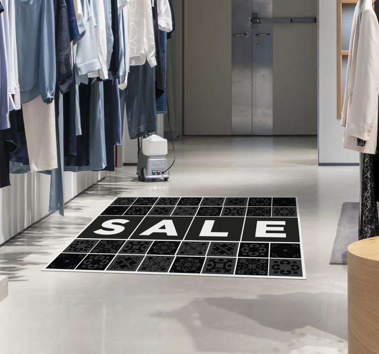 Pattern tiles text sale black rug - TenStickers