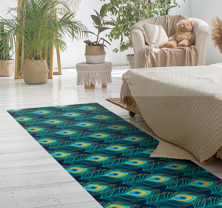 Peacock Feather Elegance animal vinyl rug - TenStickers