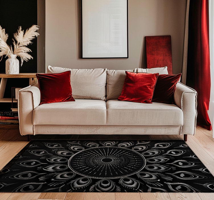Peacock feathers black vinyl rug - TenStickers