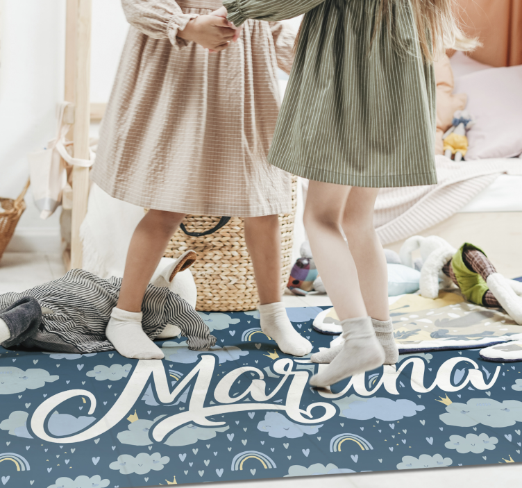 Blue clouds with name vinyl rug - TenStickers