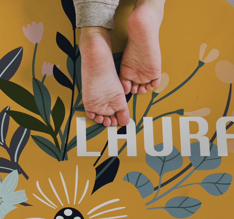 Personalized Floral Crest custom vinyl rug - TenStickers