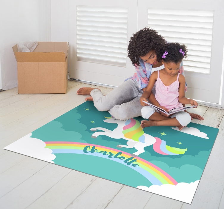 Personalized Rainbow Unicorn nursery vinyl rug - TenStickers