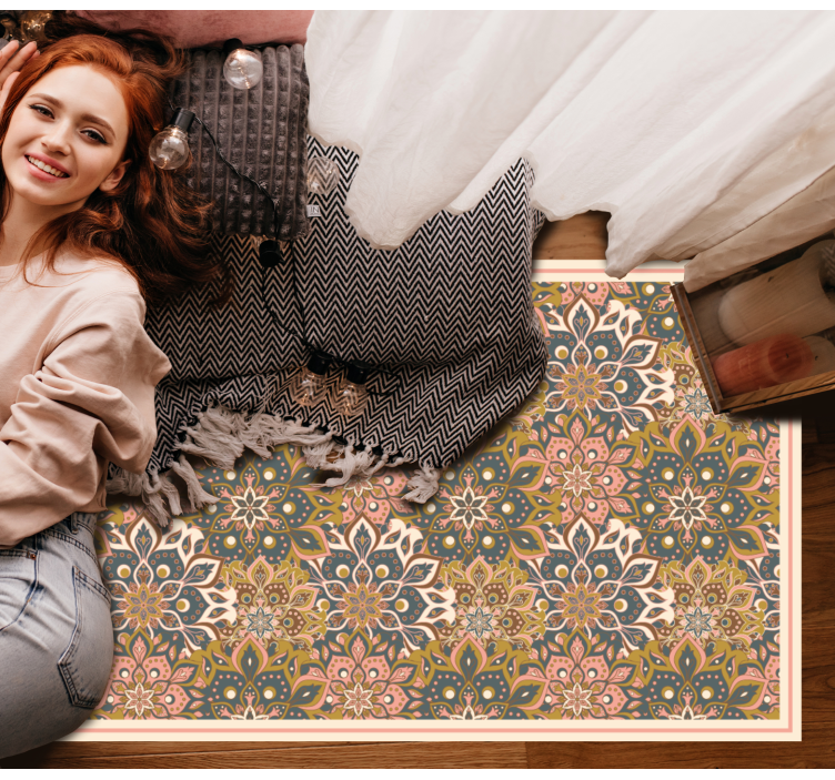 Pink, brown and blue mandala boho  vinyl rug - TenStickers