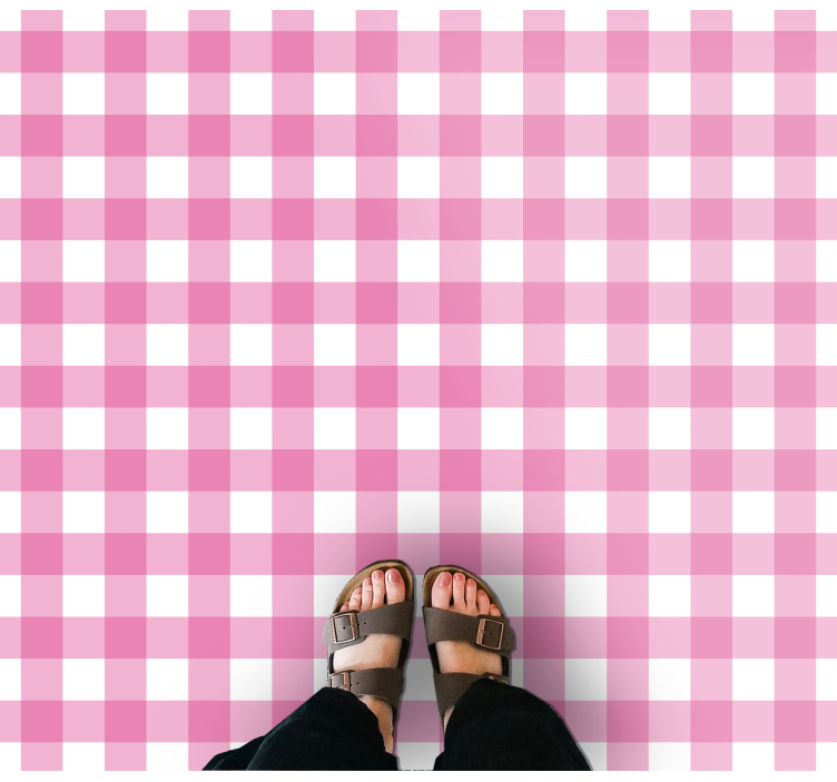 Pink Checkered Motif stripes vinyl rug - TenStickers