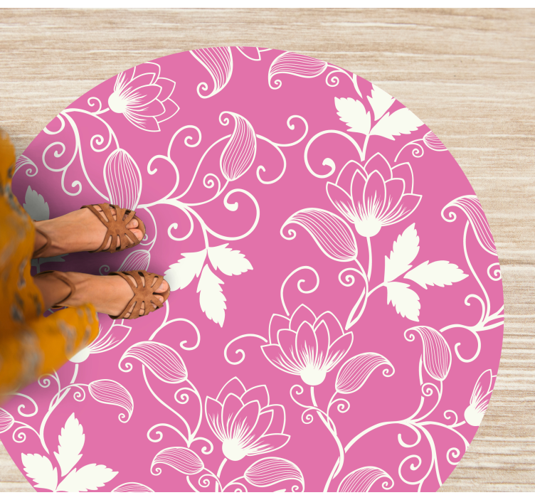 Pink Floral Swirls flower vinyl rug - TenStickers