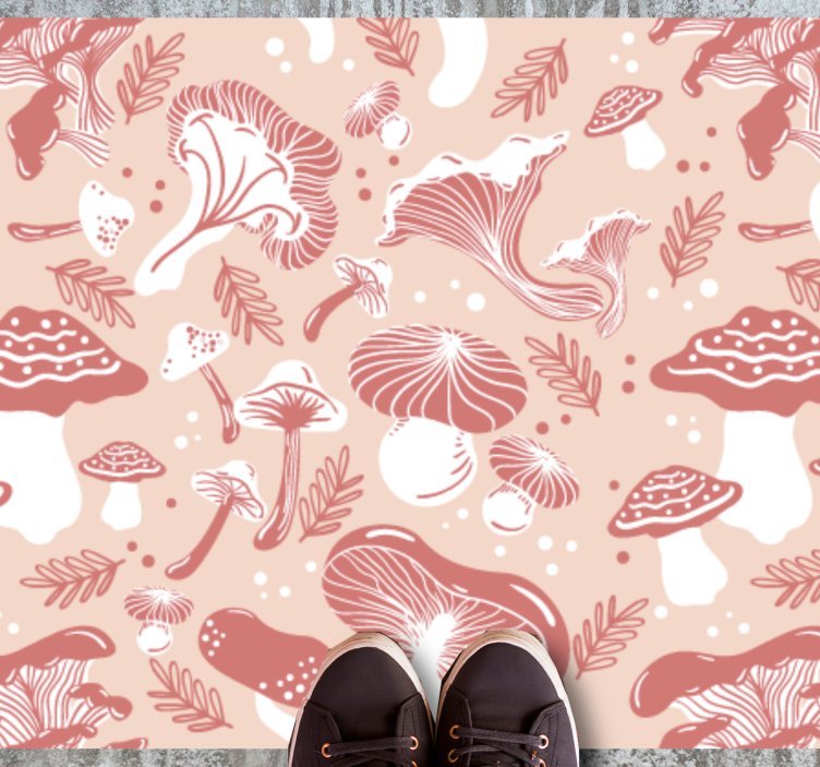 Pink mushroom and leaves pattern floral rug - TenStickers