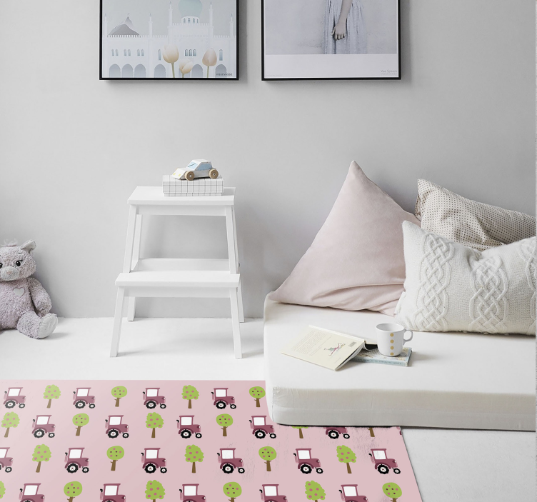 Pink tractor pattern kids vinyl rug - TenStickers