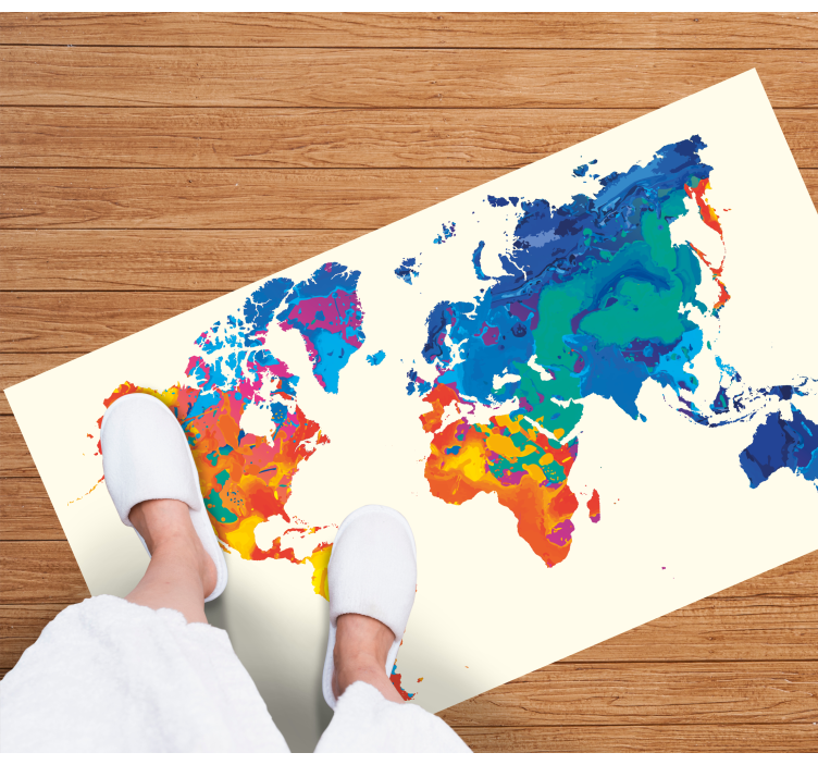 Pretty watercolor world map square vinyl rug - TenStickers