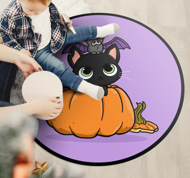 Pumpkin and cat vinyl rug - TenStickers