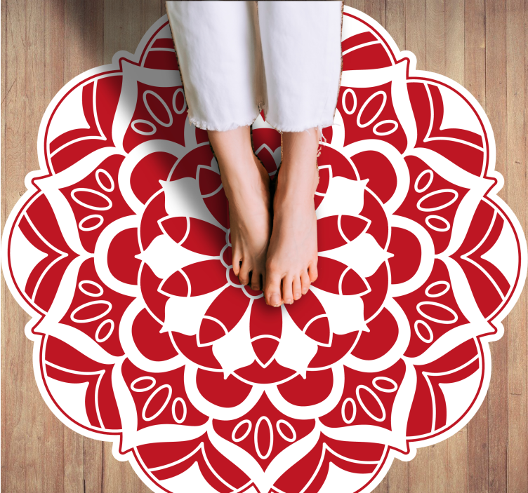 Red floral mandala pattern mandala vinyl rug - TenStickers