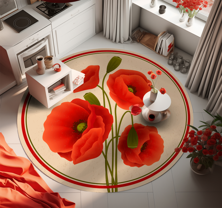 Red poppies floral vinyl rug - TenStickers