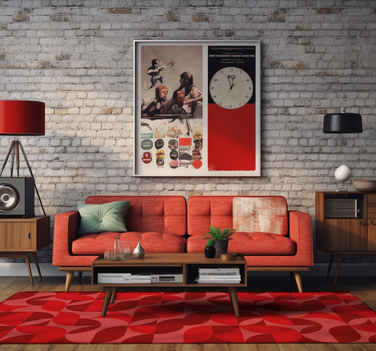Red retro living room vinyl rug - TenStickers