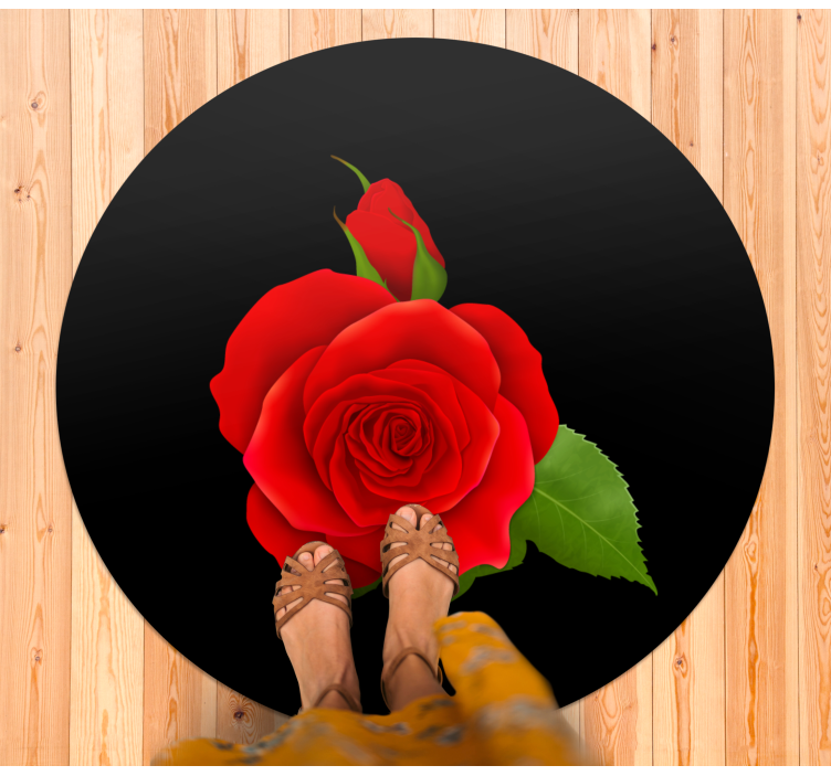 Red rose on black floral vinyl rug - TenStickers