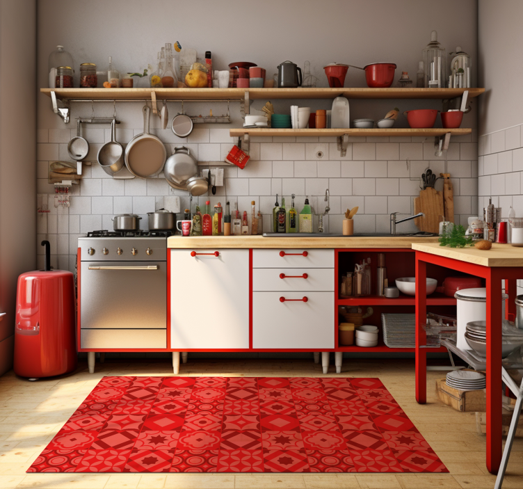 Red tiles  kitchen vinyl mat - TenStickers