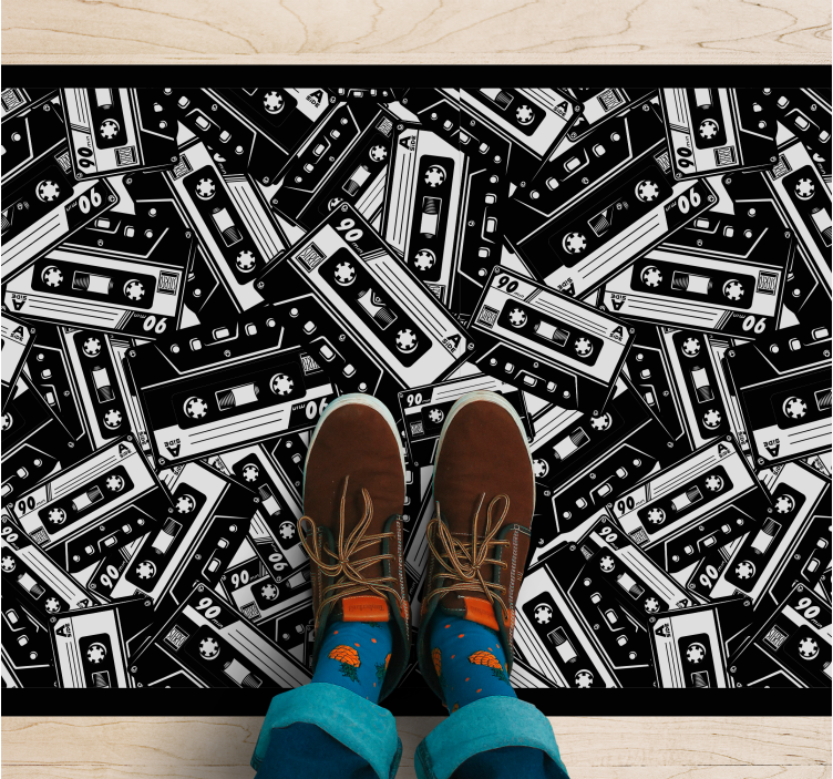 Retro Cassette Pattern teenager vinyl rug - TenStickers