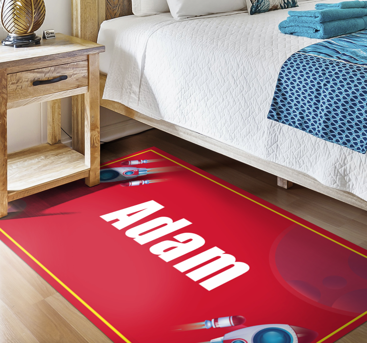 Rocket with custom name vinyl rug - TenStickers