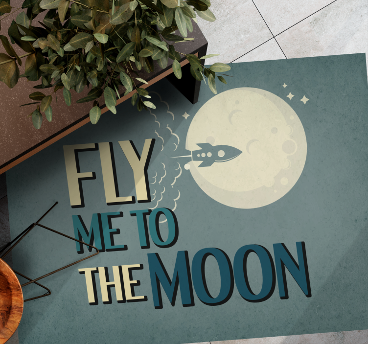 Rocket to Moon minimalist vinyl rug - TenStickers