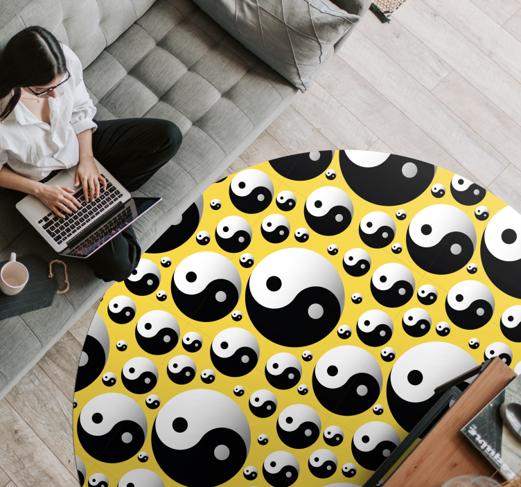 Round vinyl carpet yin yang circles ethnic rug - TenStickers