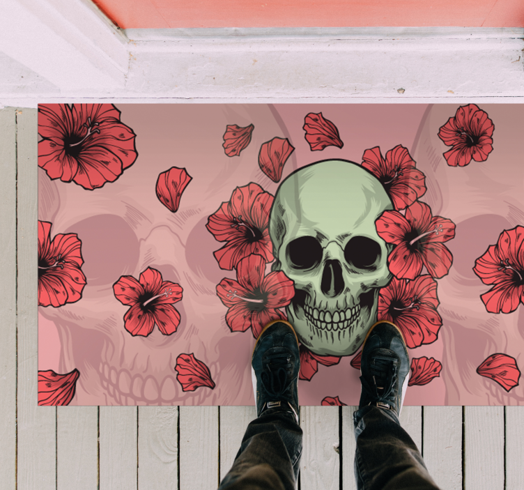 Skull with Handdrawn Flowers halloween rugs - TenStickers