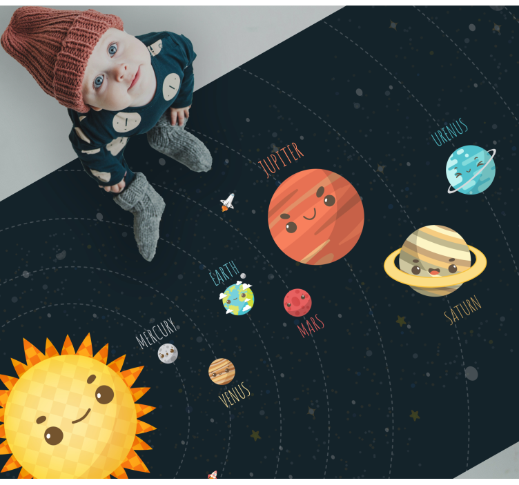 Solar system explained cartoon star vinyl rug - TenStickers