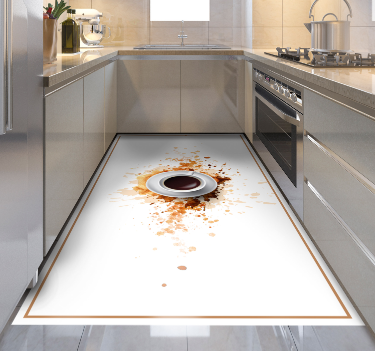 Spilled Coffee Illusion kitchen vinyl rug - TenStickers