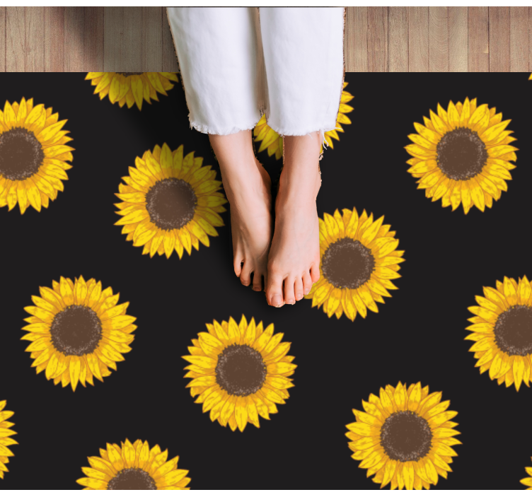 Sun flower black background floral rug - TenStickers