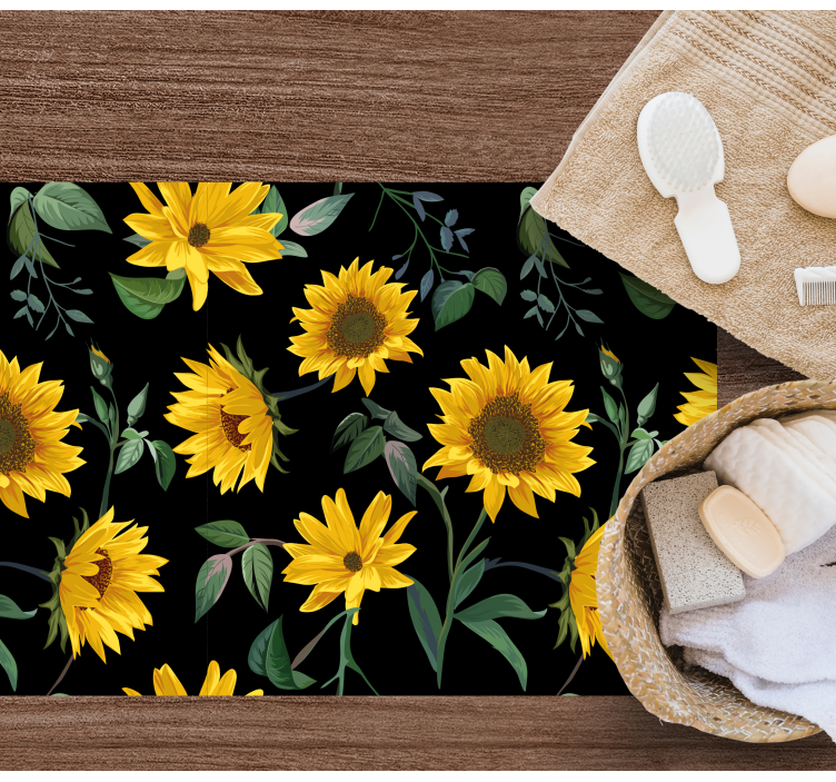 Sunflowers black background floral rug - TenStickers